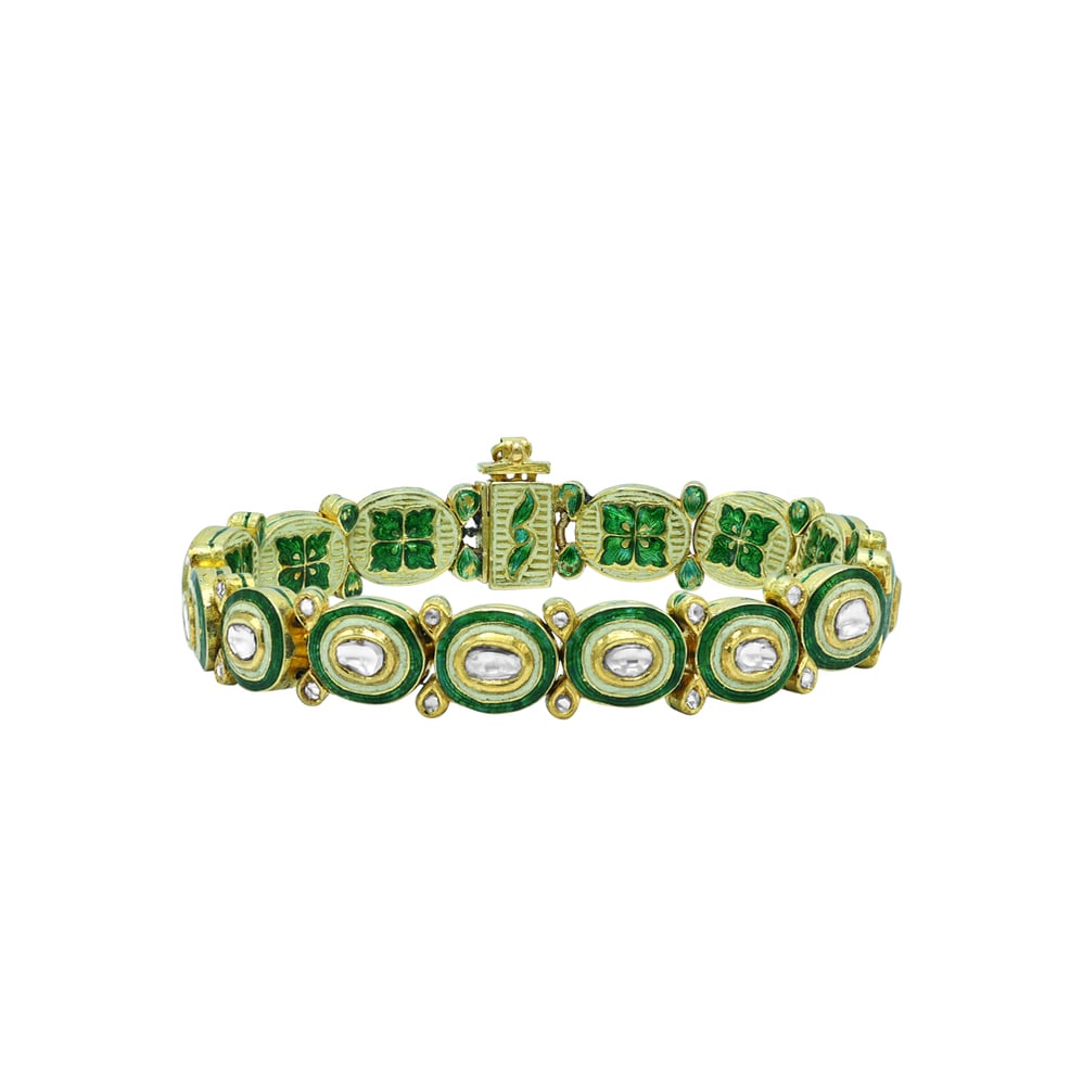 Polki Diamond Bracelet with Oval Green Enamel